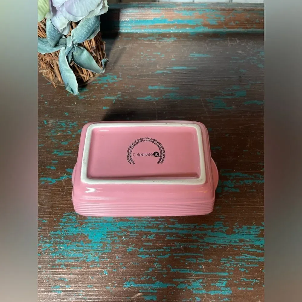 NEW! 5” Celebrate It Ceramic Mini Pink Loaf Pan NWT